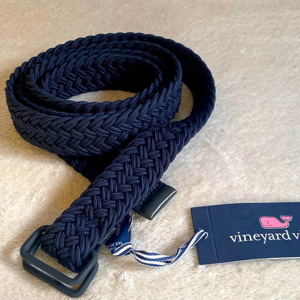 NWT Vineyard Vines navy nylon braided d-ring belt Sz XXL